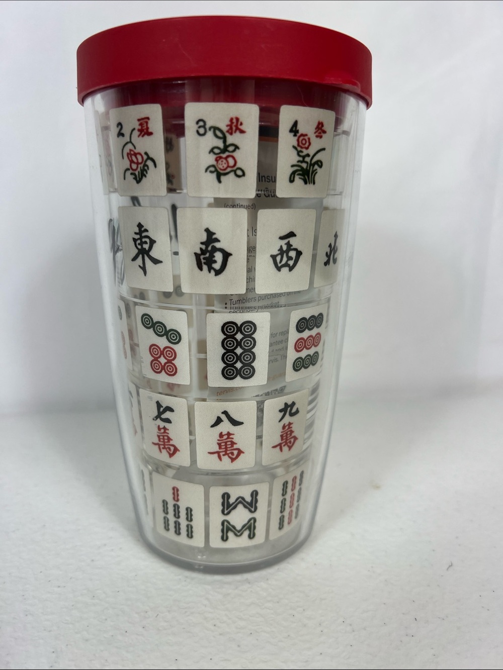 Tervis 16 0z Red-Top Mahjong Tile Insulated Tumbler NWT - Picture 2 of 8